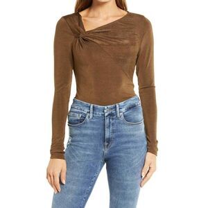 NWT Good American Shimmer Asymmetrical Brown Olive Top Size 7/4X ($89)‎